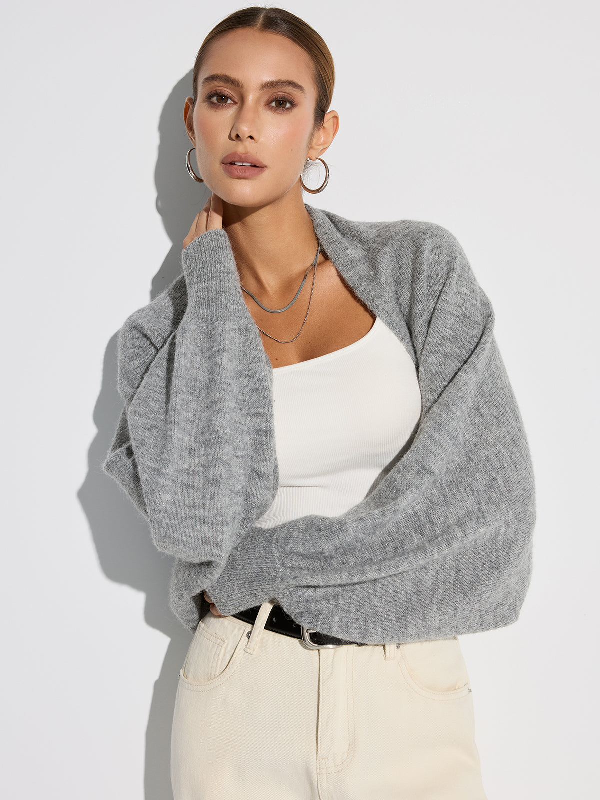 Wool Blend Oversized Batwing Sleeve Cardigan