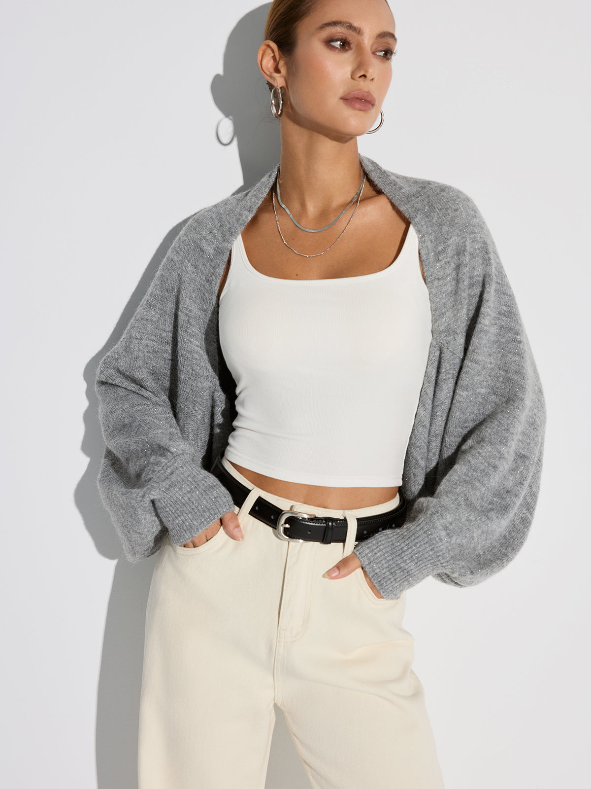Wool Blend Oversized Batwing Sleeve Cardigan