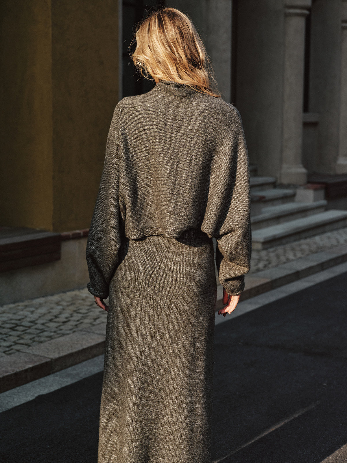 Wool Blend Knit Sweater and Maxi Skirt Set