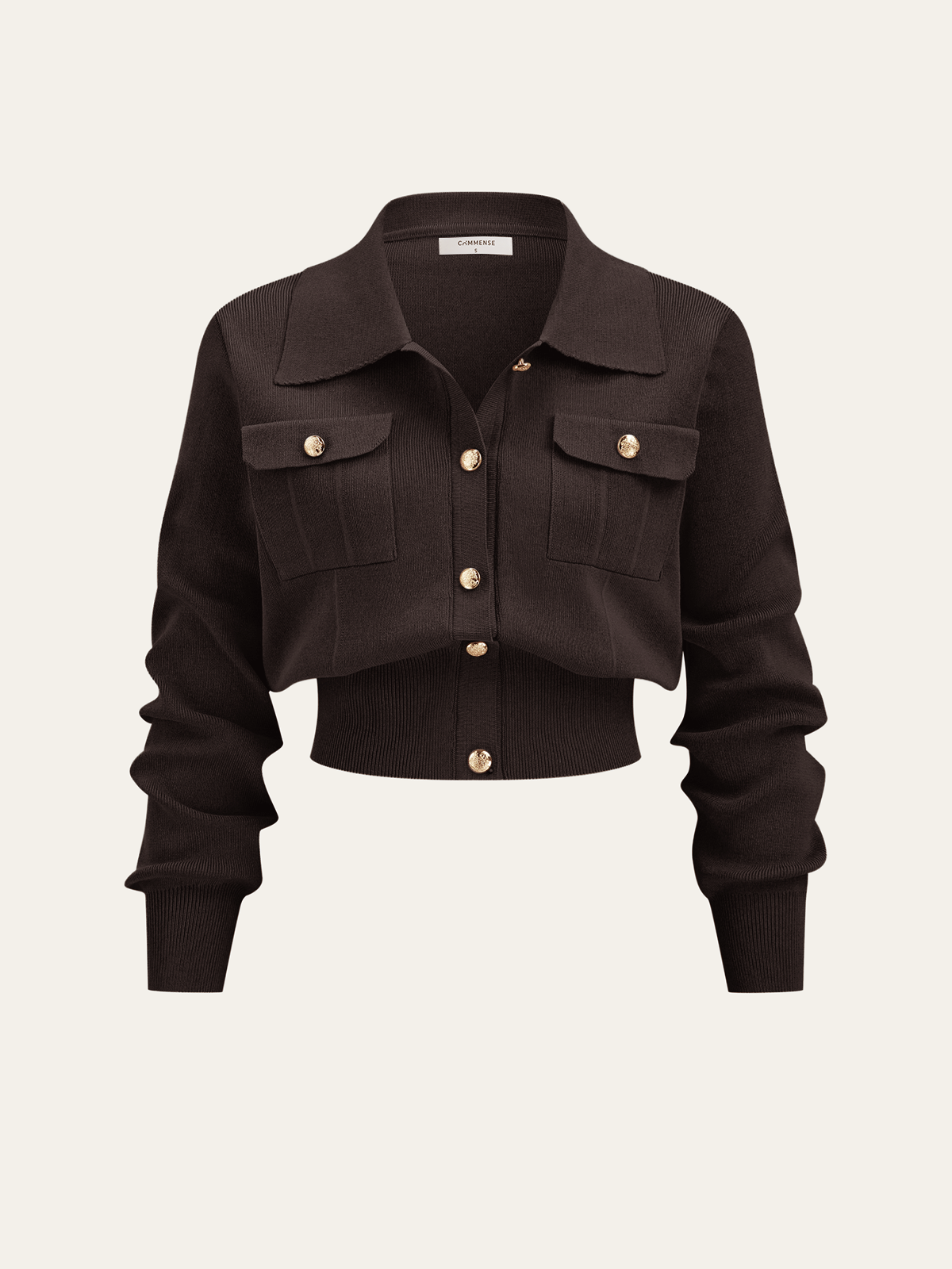 Metal Button Collared Cardigan and Midi Skirt Set