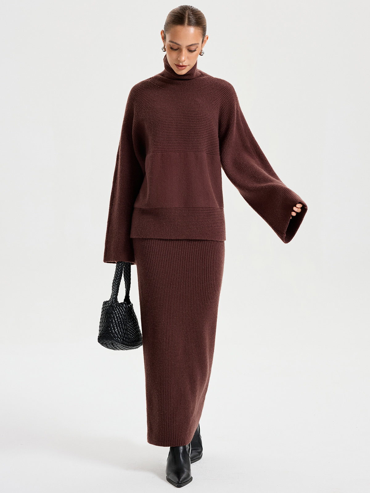 Turtleneck Knit Top and Maxi Skirt Set