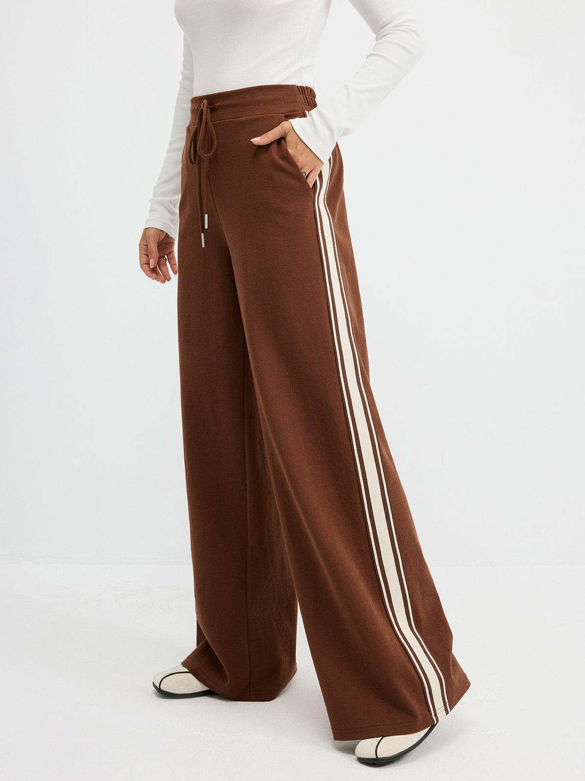 Side-Stripe Drawstring Mid-Waist Sweatpants