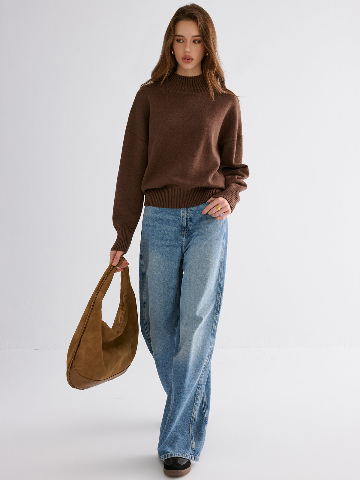 Oversized Drop Shoulder Crew Neck Sweater